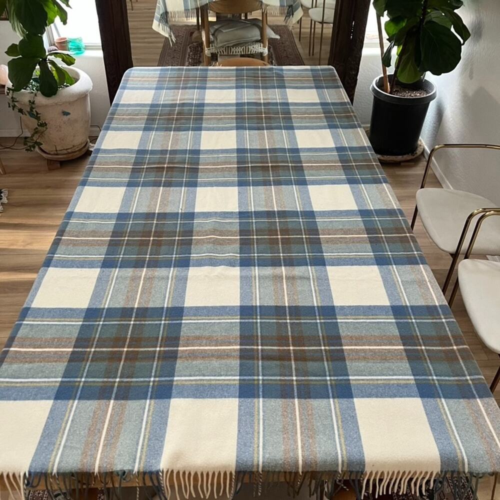 Vtg Johnstons Of Elgin Double-Faced Plaid Throw Blanket Muted Blue Dress Stewart
